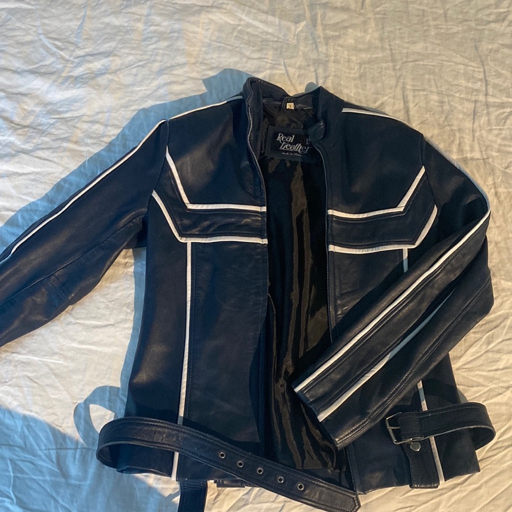 Navy Blue Leather Jacket